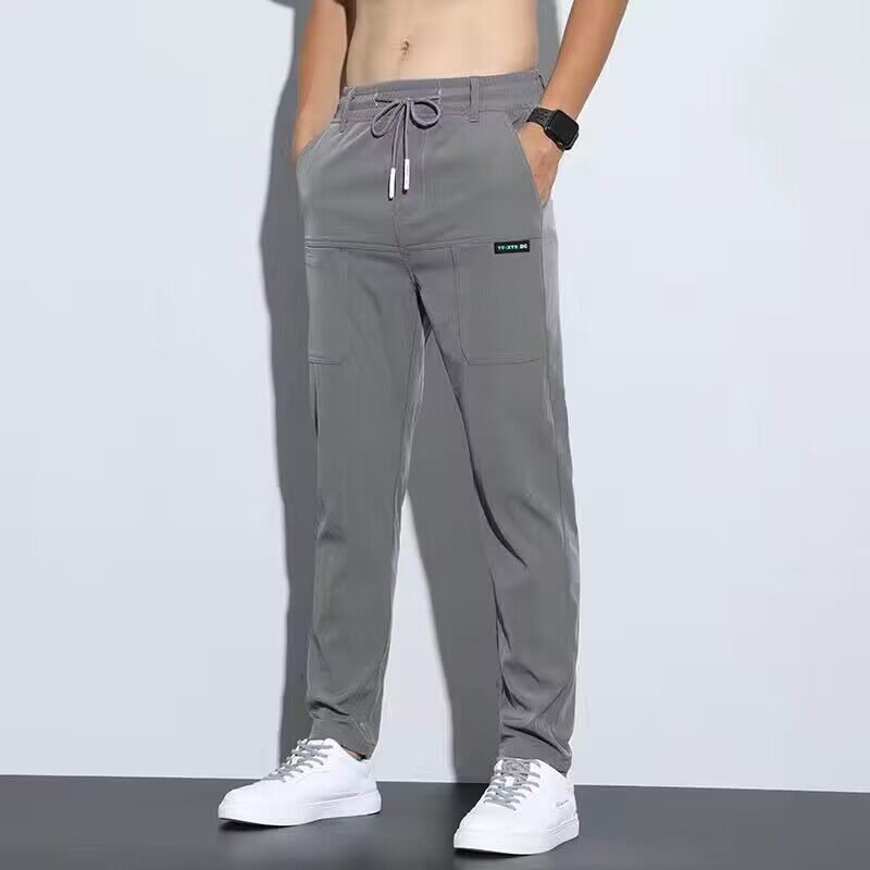 Thin ice silk pants for men, business men, casual pants, trendy straight leg loose sports pants