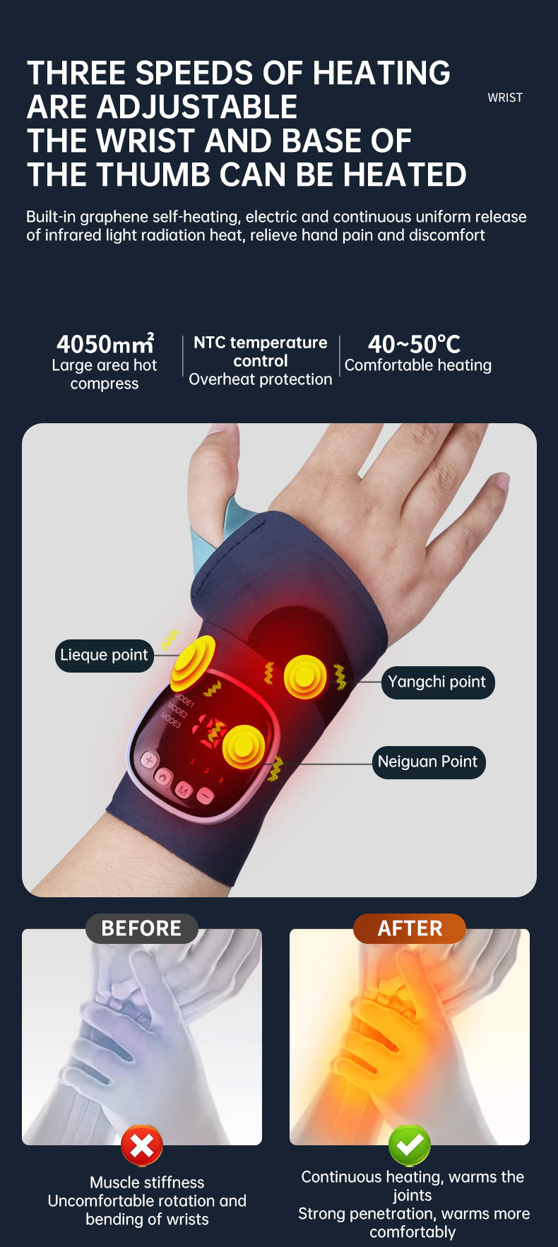 EMS Smart Tendon Sheath Hand Heating Wristband with Hot Compress and Massage Function