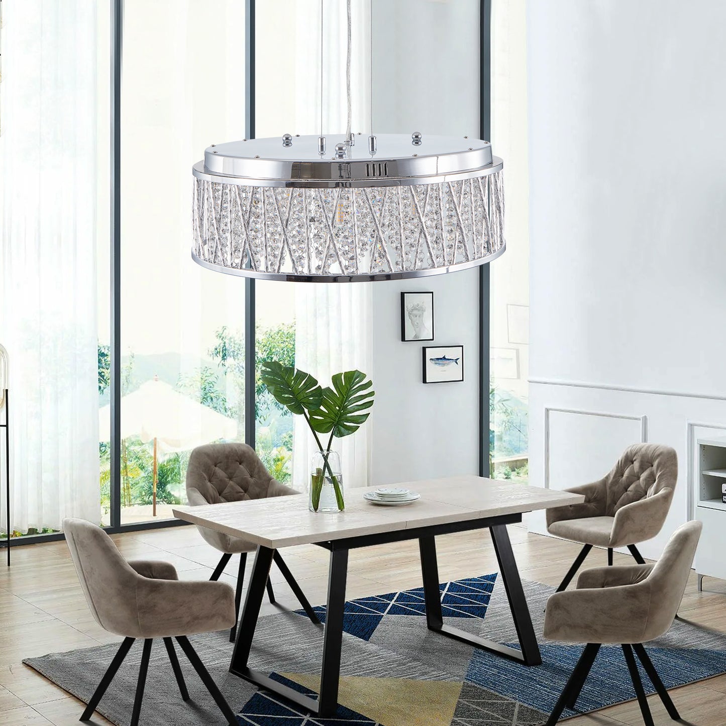 Modern Crystal Pendant 18.9-inch Aluminum+Iron Circular Ceiling Light Embedded Ceiling Fixture