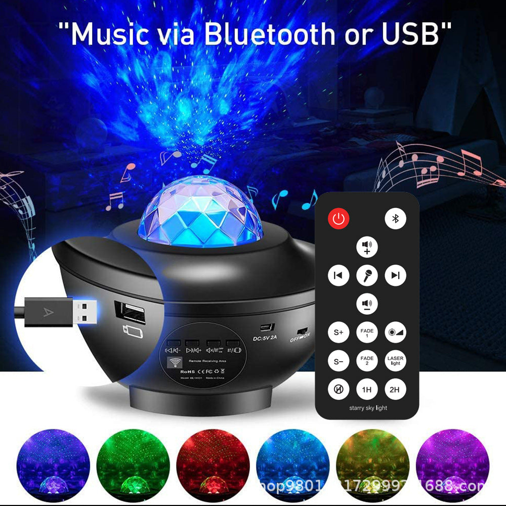 Popular Small Bowl Starry Sky Light Projection Light USB Bluetooth Music Rotating Water Ripple Starry Sky Laser Atmosphere Light