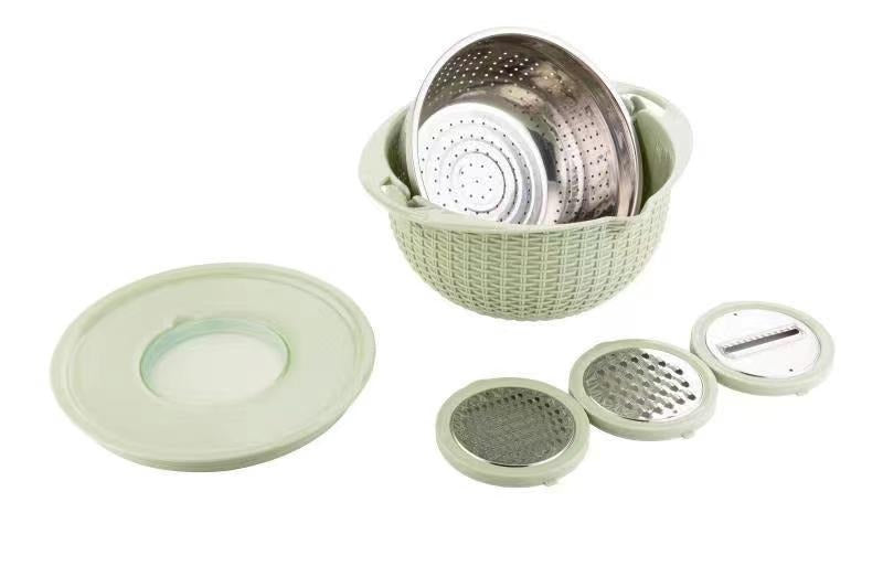 Stainless Steel Drain Basket Three-piece Vegetable Slicer Carrot Onion Grater with Strainer Kitchen Accessories