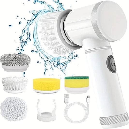 New Electric Spin Scrubber,Bathroom Cleaning Brush Power Scrubber with 5 Replaceable Brush Heads, 5 in 1 Electric Cleaning Brush