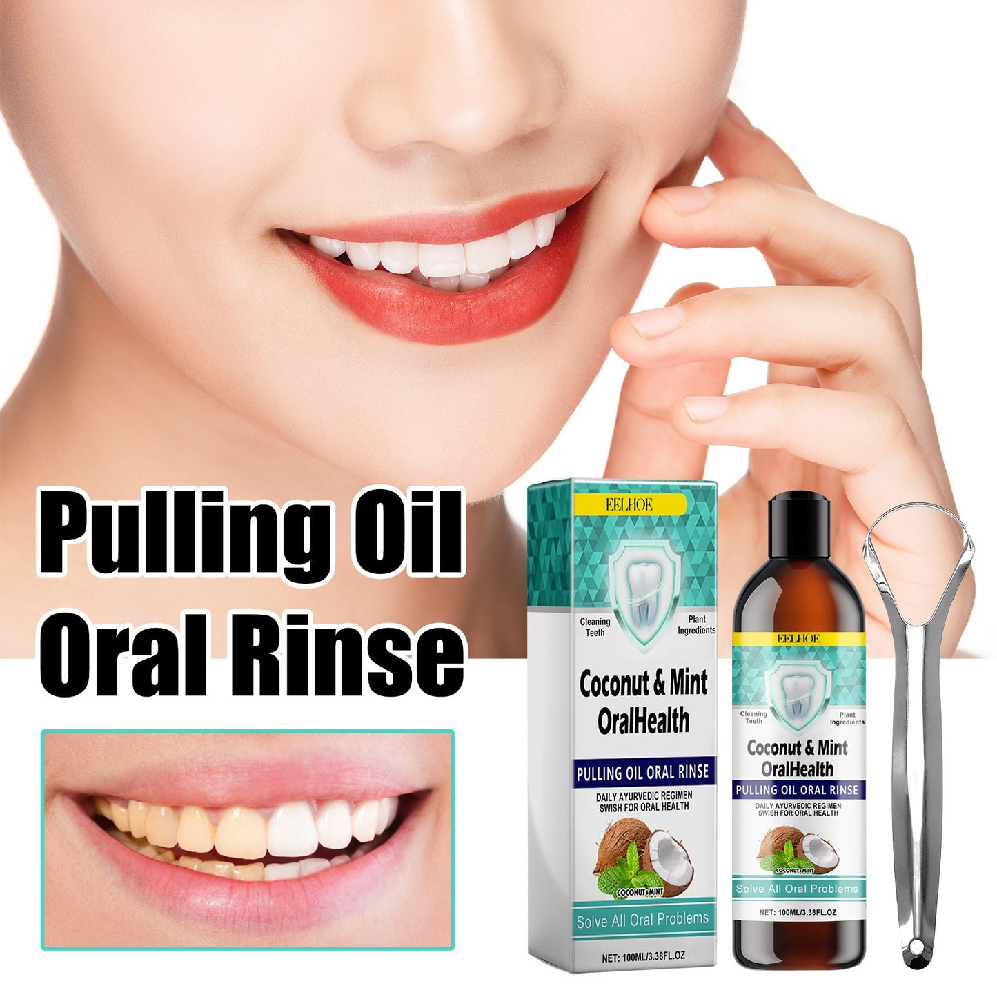 EELHOE   Oral Coconut Oil Mouthwash Removes Stains Beautifies Teeth Freshens Breath Cleans Mouth And Protects Gums