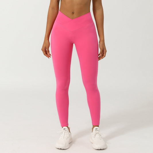 Cross V-shaped yoga cropped pants without T-line peach hip lifting fitness pants quick drying sports pants