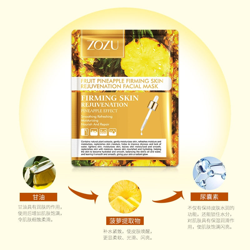 ZOZU Fruit Mask Mangosteen Mango Dragon Fruit Pineapple Sheet Mask Skin Care Korean Facial Mask Anti-Aging Oil-control