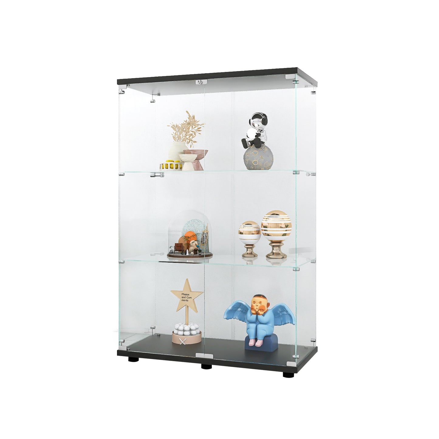 Three double door glass display cabinets with door frames, 49.3 inches * 31.7 inches * 14.3 inches, black