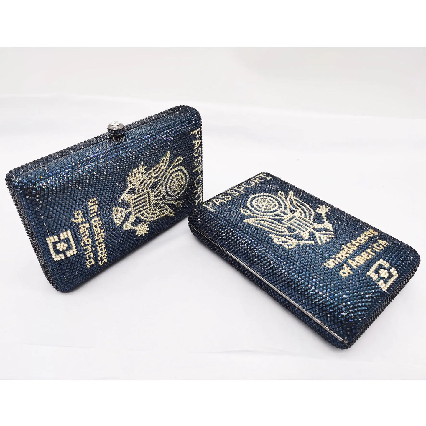 Navy Blue Passport Customized Crystal Bags Luxury Diamond Letters Ladies Clutch Bags DIY Evening Bags for Women