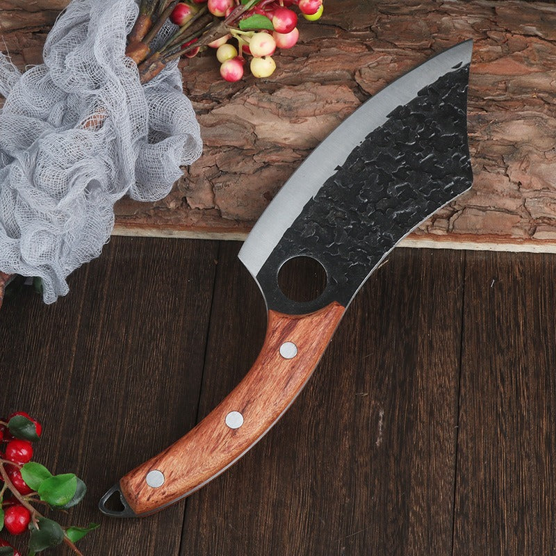 Forged ring kitchen knife butcher boning knife wooden handle high carbon steel household outdoor fish killing beef and sheep cutting butcher knife