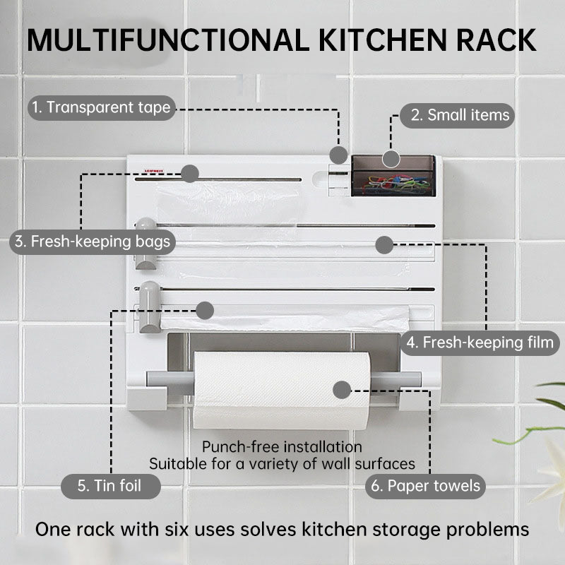 3-in-1 Wall Kitchen Roll Holder, with Upgraded Magnetic Suction Cup, for Foil, Cling Film, and Aluminium Foil Dispensing