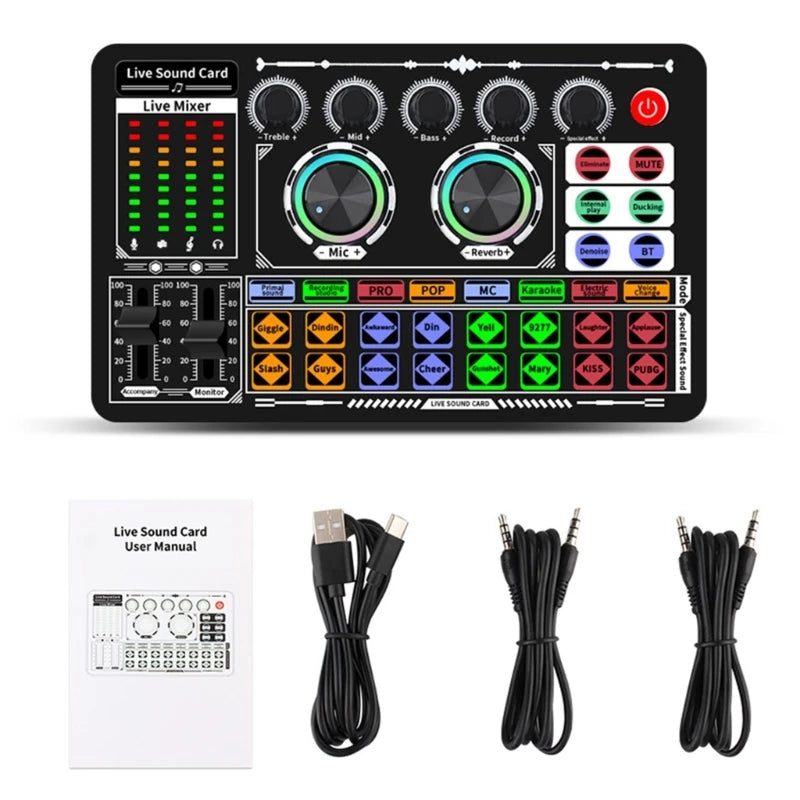 F999  Mixer Podcast Sound Board Live Sound Card for Live Recording Home KTV