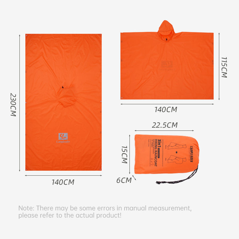 3 - in - 1 Waterproof Rain Poncho for Outdoor Use: Motorcycle, Camping, Hiking & Travel