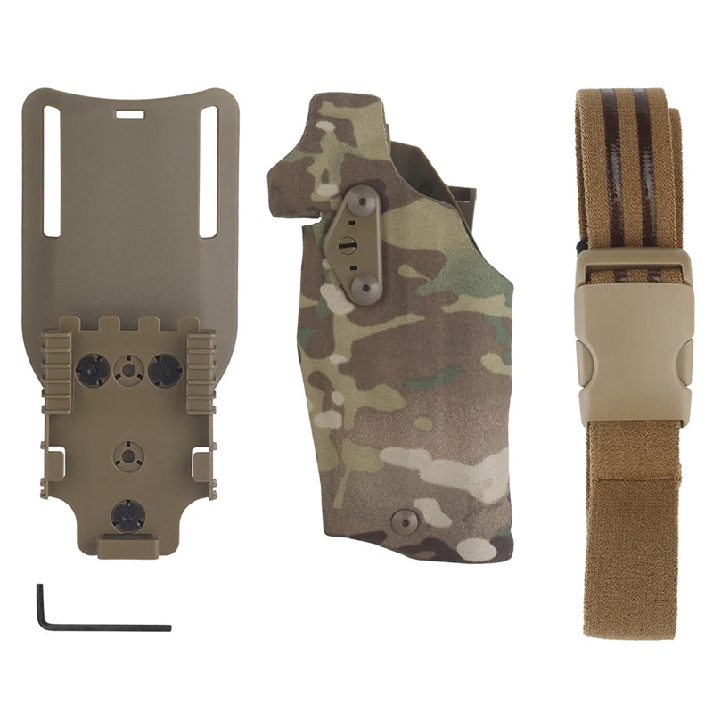 6354DO Left - handed Tactical Pistol Glock 17 Holster with X300U - A QLS Adapter, Leg Shroud, Drop, and MHA Leg Strap Kit