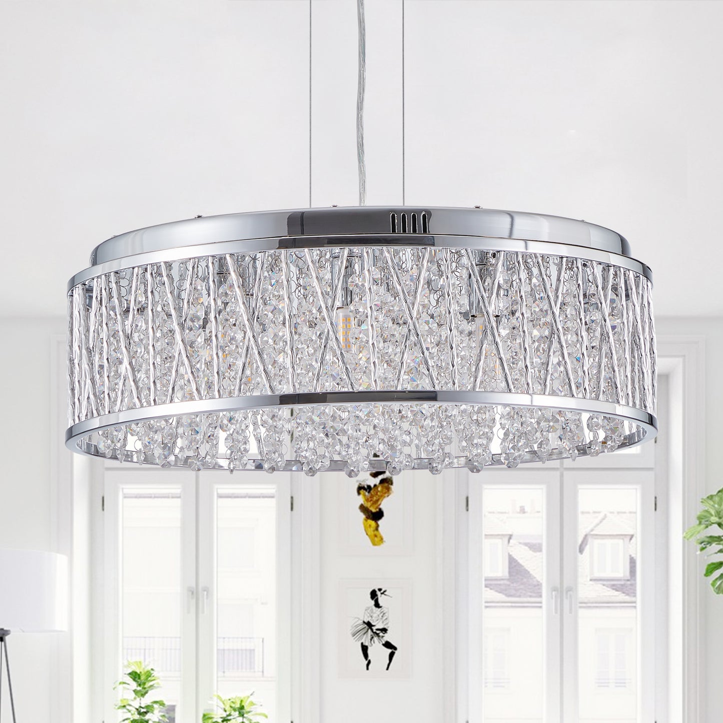 Modern Crystal Pendant 18.9-inch Aluminum+Iron Circular Ceiling Light Embedded Ceiling Fixture