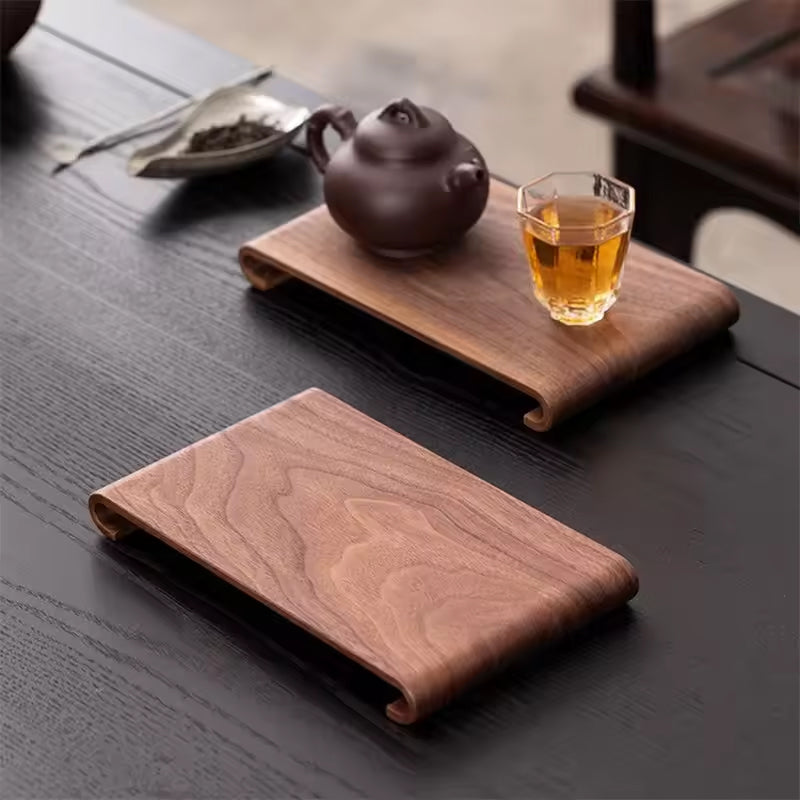 Retro - style Walnut Tea Tray, Wooden Soap - scented Candle Holder, Household Grocery Desktop Storage Box & Decorative Plate