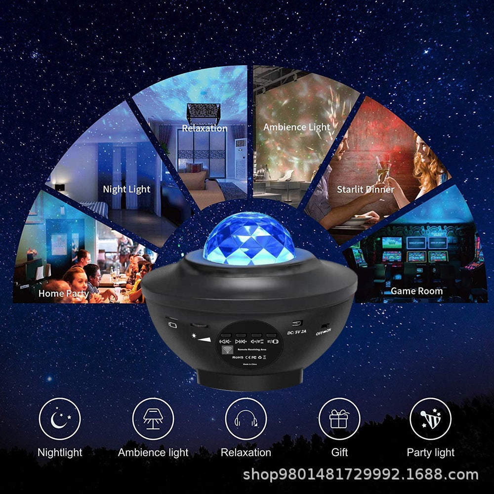 Popular Small Bowl Starry Sky Light Projection Light USB Bluetooth Music Rotating Water Ripple Starry Sky Laser Atmosphere Light