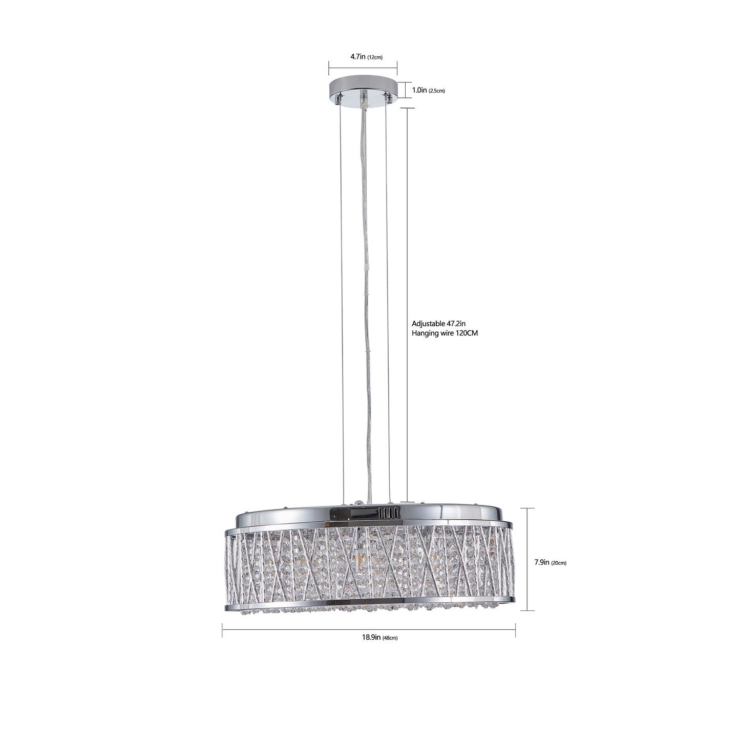 Modern Crystal Pendant 18.9-inch Aluminum+Iron Circular Ceiling Light Embedded Ceiling Fixture