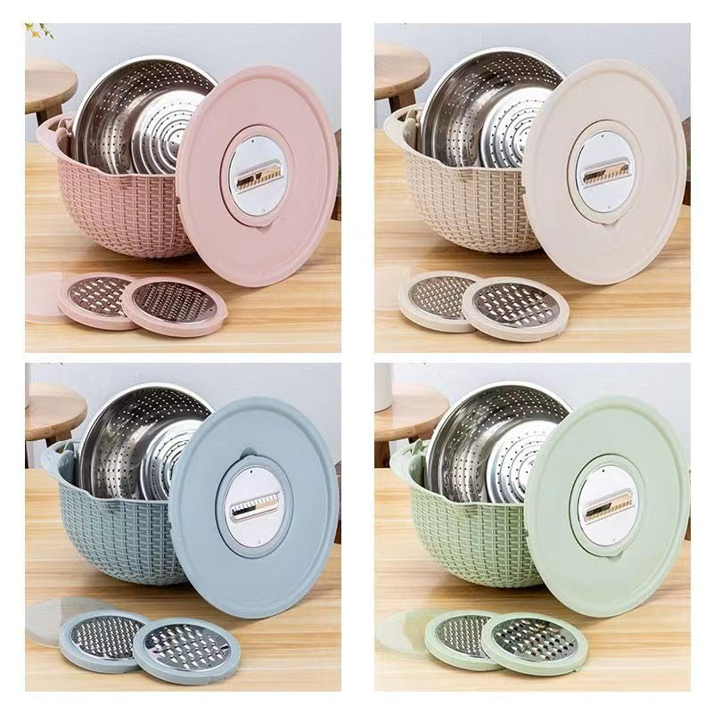 Stainless Steel Drain Basket Three-piece Vegetable Slicer Carrot Onion Grater with Strainer Kitchen Accessories