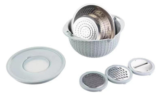 Stainless Steel Drain Basket Three-piece Vegetable Slicer Carrot Onion Grater with Strainer Kitchen Accessories