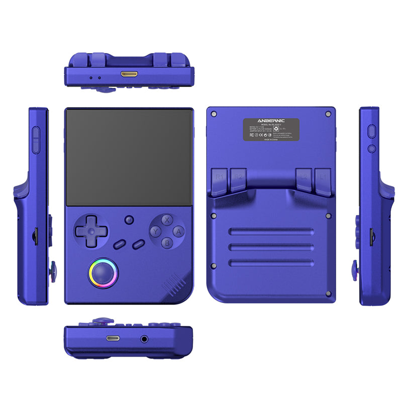 ANBERNIC's new RG40XXV vertical version retro portable handheld game console with lighting effect connected to power regard