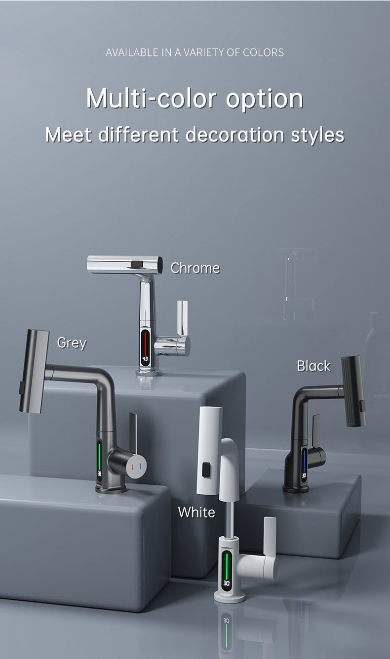 Intelligent Digital Display Faucet Pull-out Basin Faucet Temperature Digital Display Rotation