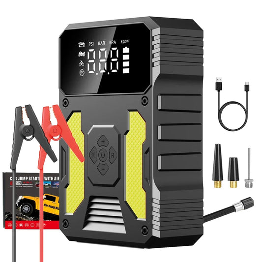 Car Jump Starter With Air Compressor Portable 12V Jump Starter Power Bank Battery Pack Lithium Battery Booster