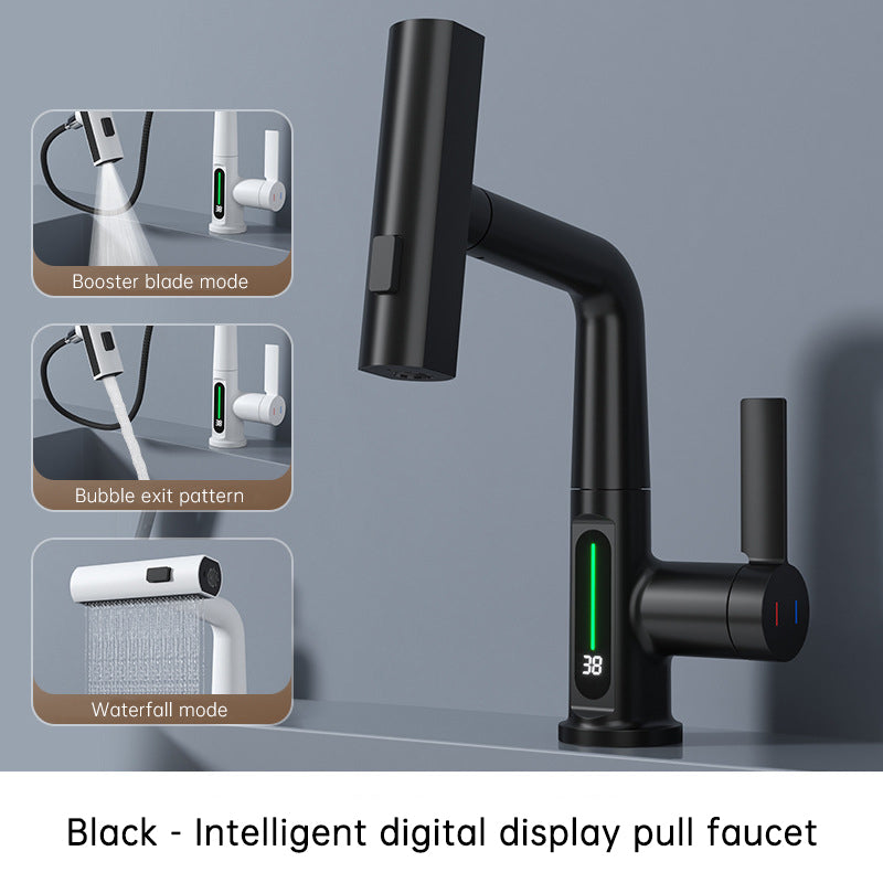 Intelligent Digital Display Faucet Pull-out Basin Faucet Temperature Digital Display Rotation