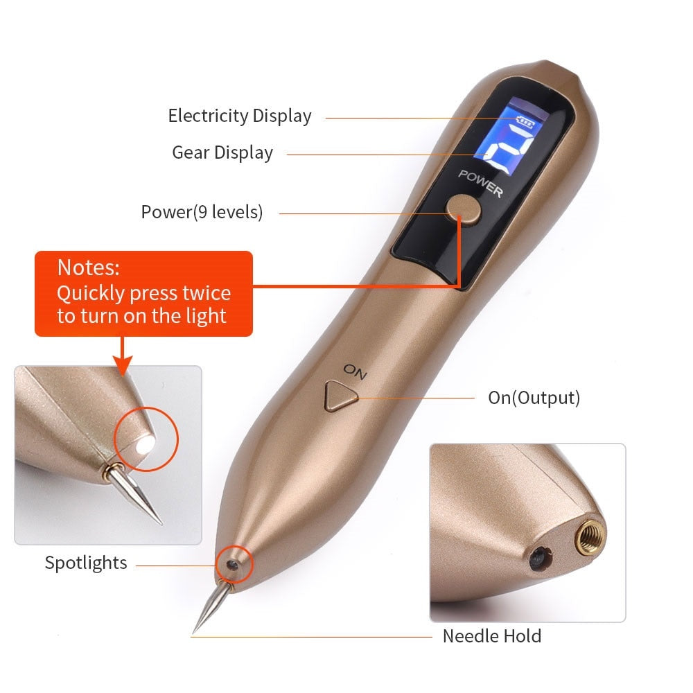 9 Level LCD Face Skin Dark Spot Remover Mole Tattoo Removal Laser Plasma Pen Machine Facial Freckle Tag Wart Removal Beauty Care