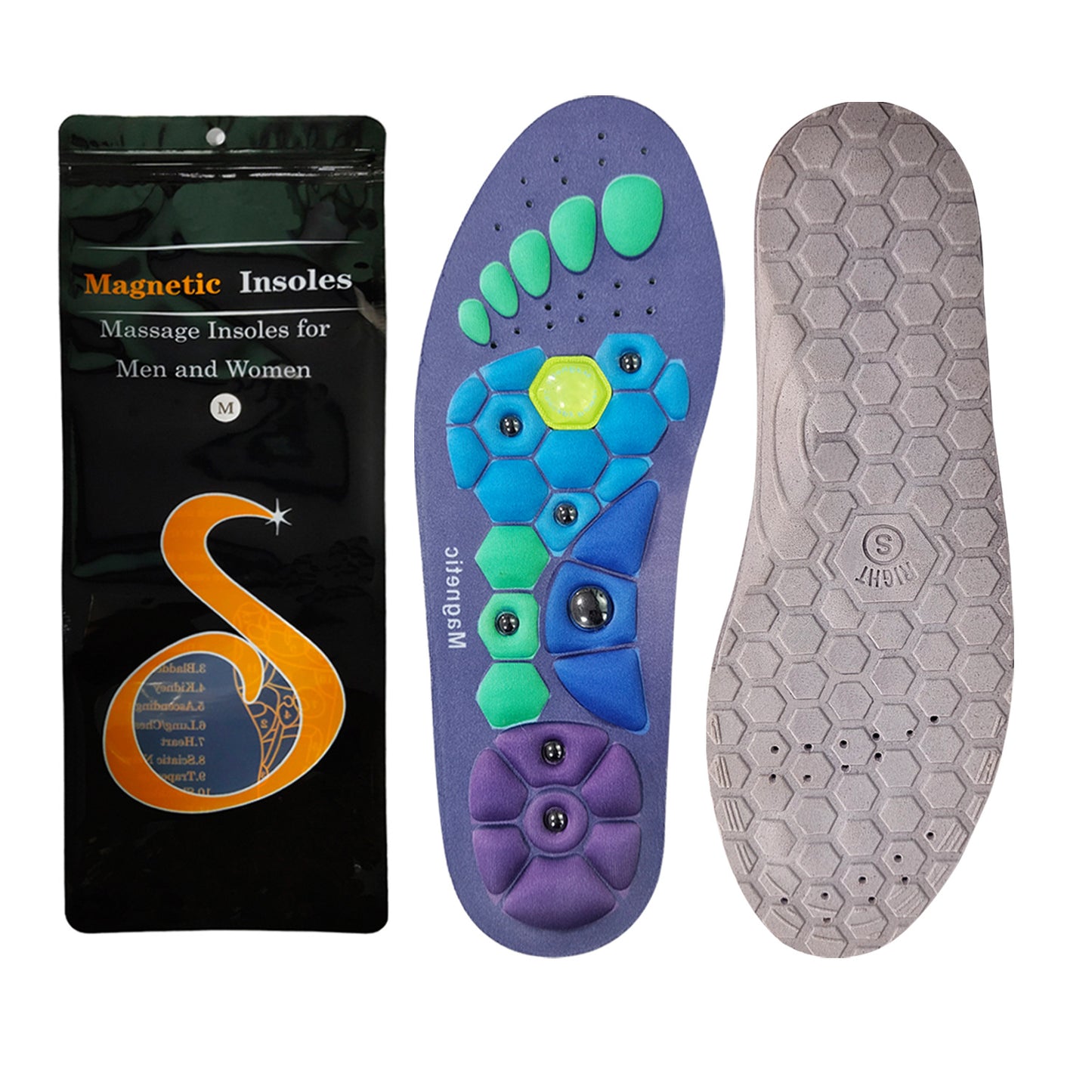 Magnetic therapy sports insoles for foot massage, weight loss, acupressure, anti - fatigue and healthcare