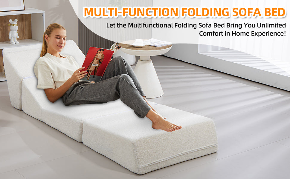 Folding Sofa Bed Couch Unfold for comfortable nap Modular Play Couch for Living Room The office Room Playroom White color