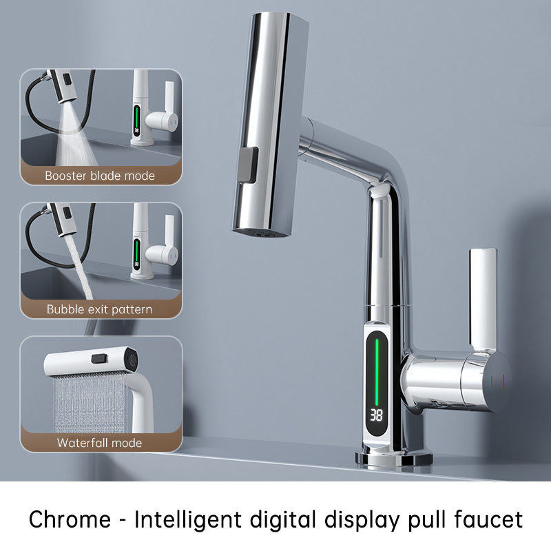 Intelligent Digital Display Faucet Pull-out Basin Faucet Temperature Digital Display Rotation