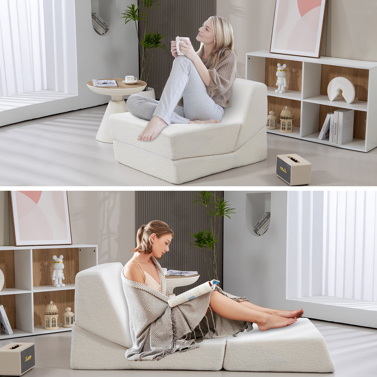 Folding Sofa Bed Couch Unfold for comfortable nap Modular Play Couch for Living Room The office Room Playroom White color