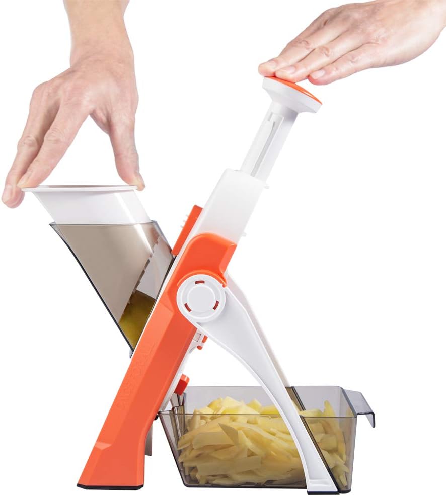 Mandoline Slicer, Vegetable Cutter, Strips Julienne Dicer (Orange)