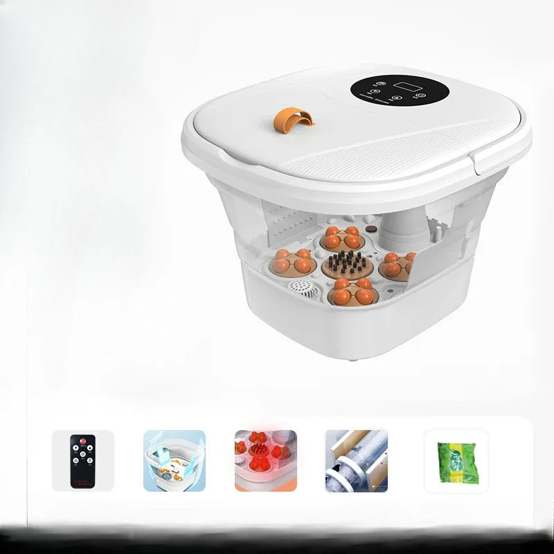 Folding Foot Bath Tub with Electric Massage Deep Foot Soaking Bucket Automatic Heating Foot Therapy Tub for Home