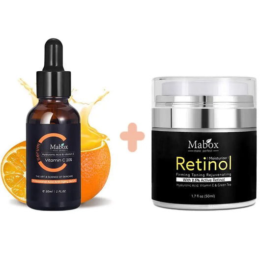 MABOX 2.5% Retinol Whitening Face Cream + Vitamin C Whitening Serum Anti aging Moisturizer Face Cream