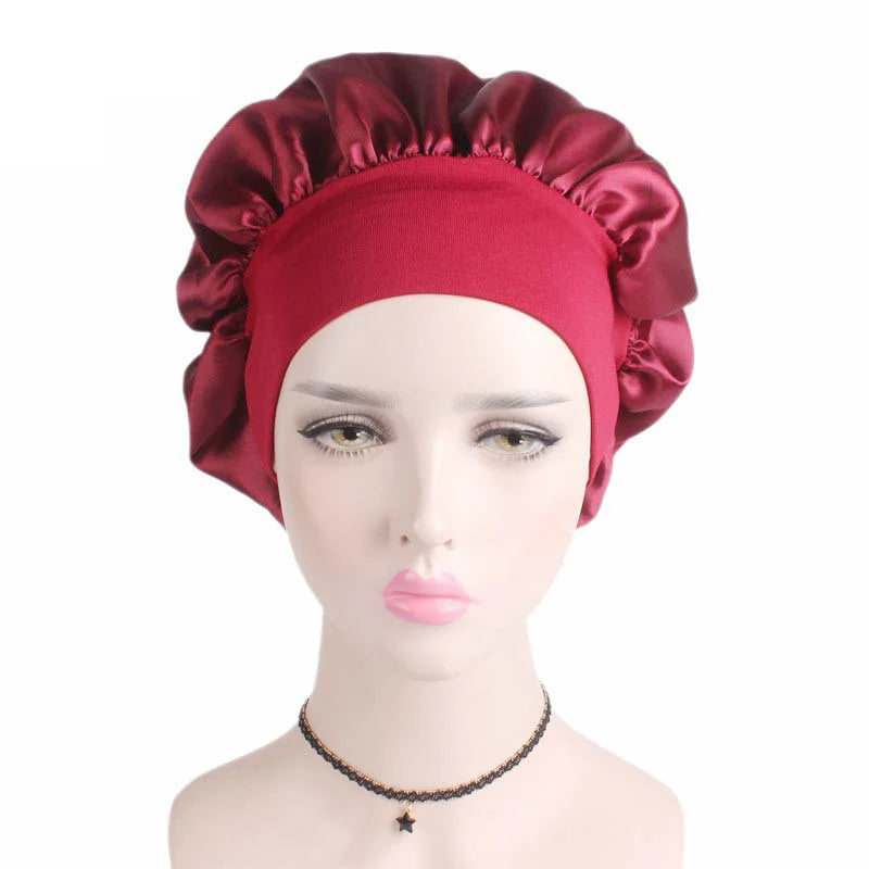 1pc Adjust Solid Satin Bonnet Hair Styling Cap Long Hair Care Women Night Sleep Hat Silk Head Wrap Shower Cap Hair Styling Tools